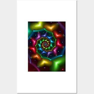 Rainbow Coloured Hearts Spiral Posters and Art